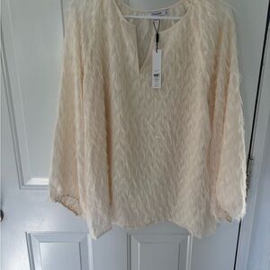 Chico's Elegant Cream Feathered Blouse